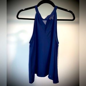 Blue, small, flowy tank, clasped neck